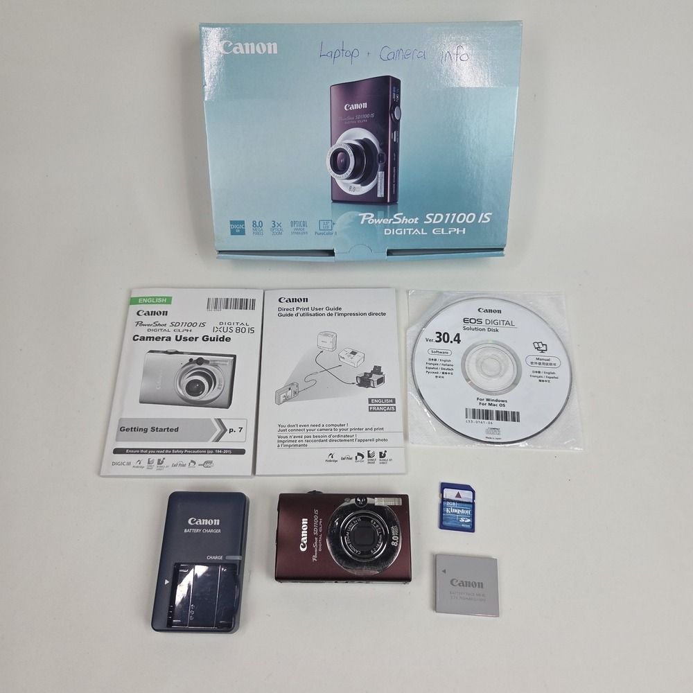 Canon PowerShot ELPH SD1100 IS 8.0MP Digital Camera Silver Bundle - Fully Tested